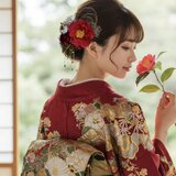椿と枝垂れパールの髪飾り　No.T70 髪飾り　成人式　卒業式　結婚式　ヘアアクセサリー　髪かざり　振袖　着物　和装の画像