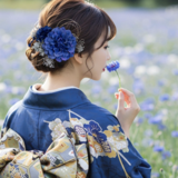 ロイヤルブルーと小枝の髪飾り　NoLB11 髪飾り　成人式　卒業式　結婚式　ヘアアクセサリー　髪かざり　振袖　着物　和装の画像