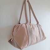 春の新作！☆ヴィンテージ加工帆布☆のキャラメルショルダーバッグ　《ピンクベージュ✕ベージュＭ》の画像