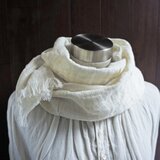 秋冬 ふっくらリネンのストール　オフホワイト　白　ダブルガーゼ