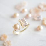大人の春ピンク｜スワロフスキーと桜色淡水パールの上品リング（フリーサイズ・数量限定）フォークリング　桜の画像