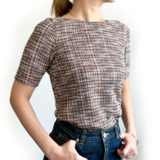 【ツイードライクニット】形にこだわった ボートネックTシャツ【サイズ展開有】の画像