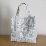 ミニスクエアトートバッグ★建物柄（ブルー）の画像