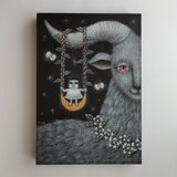 原画「月のブランコ」木製パネル SMの画像