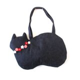 【新作】デニムの猫バッグ ショルダータイプ＊お花モチーフ ピンク