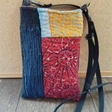 ヴィンテージカンタキルト、ラリーキルト/裂織りパッチワーク携帯ショルダー