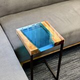 サイドテーブル アイアン 無垢材 木製 コの字型 おしゃれ スギ カフェ ベッド ミニ ソファ 高さ50cmの画像