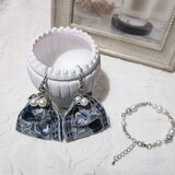 結婚式に リボン刺繍ピアス＆コットンパールブレスレット 1の画像