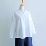 ゆったりシルエットのセーラーカラーTブラウス（国産ヴィンテージ加工オックス生地・白）受注製作の画像