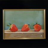 卵黄テンペラ画「三つの苺」