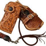 バイカーズウオレット ４点セット ハンドメイド レザーウォレット 本革 財布 長財布 カービング バイカー ウエスタン 限 Bの画像