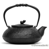 南部鉄器 鉄瓶兼用急須 小鉄瓶 瓢（黒）0.5L 茶漉し付 内面素焼き・酸化被膜仕上 ガス対応の画像
