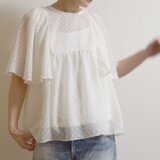 ドットシフォンリバーシブルバタフライスリーブリボンブラウス（オフホワイト）（受注制作）の画像