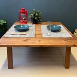 【送料無料】 ローテーブル 正方形 90cm 35cm 杉 ブラウン 折り畳み脚 木組 ハ型の画像