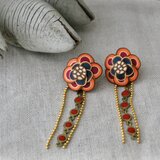大きめお花のピアス・イヤリング　ロングチェーン赤　オレンジ・ピンク・グリーンの画像