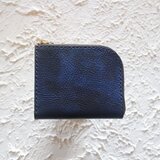 【一点物即納品】L字ファスナー小さい財布 ～イタリアン迷彩ヌメブルー×イタリアンバケッタ～の画像