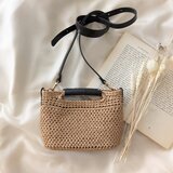 ラフィア風 2way ミニショルダーバッグ・W(TCフルステッチ・クロススッテッチ・赤ギンガムチェック)の画像