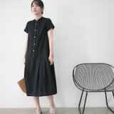ピンタックワンピース半袖❤︎コットンリネンブラック    No.339の画像