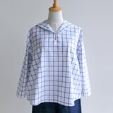ゆったりシルエットのセーラーカラーTブラウス（国産オックス生地・チェック柄）受注製作の画像