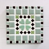 タイル　鍋敷　(四角)：～四葉(ハート)ミントグリーン