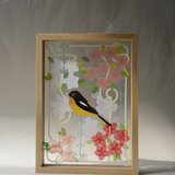 光透ける切り絵＊ツツジとキビタキの画像