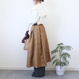 sale●洗える着物のタック入りスカート（黄八丈風・M）　着物リメイクの画像