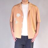 着物リメイク  メンズシルクシャツ L　山吹色　正絹着物アップサイクル オープンカラーシャツ ヴィンテージの画像