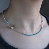 sturquoise ＆mother of pearl necklace：天然石ターコイズ/マザーオブパール/オプシディアン　の画像