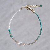 sturquoise ＆mother of pearl bracelet：天然石ターコイズ/マザーオブパール/オプシディアンの画像