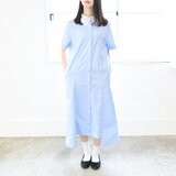 送料無料【完全一点物】襟レースプリンセスラインワンピース（スカイブルー）の画像