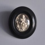 19世紀 聖母子と洗礼者ヨハネ メダイヨン 額装品 h14.5cm フランス アンティーク 0502164の画像