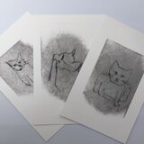 【送料無料】猫3枚ポストカード 手刷りの画像