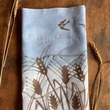藍錠染め・染料化柿渋染め手ぬぐい　小麦と鳥　の画像