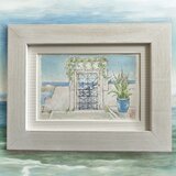 エーゲ海の休日(透明水彩、原画、ギリシャ、サントリーニ島、風景画、フレーム付き)の画像