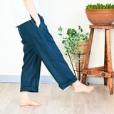 【新色】ベーシックストレート リネンパンツ：カナルブルー（青緑）の画像