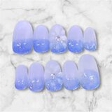 【10枚セット／Mサイズ】紫陽花グラデ×3Dフラワー 涼しげネイルチップ 夏の画像
