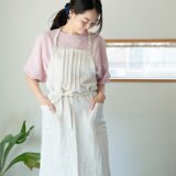 胸もとギャザーのエプロン【Linen＆Organiccottonガーゼ】の画像