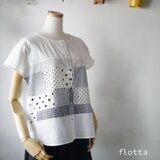 爽やかパッチワークなフレンチスリーブブラウスC(モノトーン)の画像