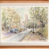 水彩画原画　朝の交差点風景　＃660の画像