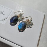 【14kgf 】ブルーラブラドライト×ブルーフローライト＊幻想的なブルー＊天然石ピアス/イヤリング変更可の画像