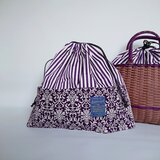 巾着なのに外ポケット！？ XL　ダマスク×ストライプⅡ（生成×紫）の画像