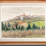 水彩画原画　ピエンツァ遠望・イタリア　＃662の画像