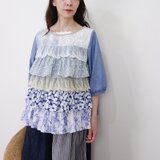 [予約販売] ダンガリーとチュールフリルのノスタルジックパフブラウスの画像