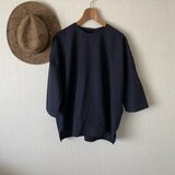 綿ゆったり七分袖ブラウス　濃紺Ｆの画像