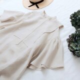 ヨークレイヤーフレアハーフスリーブリネンワンピース/ベージュの画像