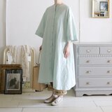 Aラインシャツワンピース/グリーンストライプの画像