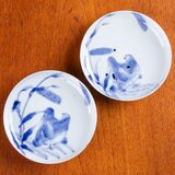 平戸焼 染付鶉文小皿 2客セットの画像