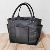 コーデュラナイロン×本革トートバッグ｜自立・多ポケット｜底鋲／軽量（ブラック）の画像