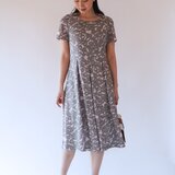 【受注制作】アーミッシュ風シンプルワンピース◇ピンクグレー柄（リネン素材）の画像