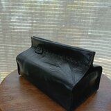 【受注制作】ソフトパックティッシュケース　黒　オイルワックスレザーの画像